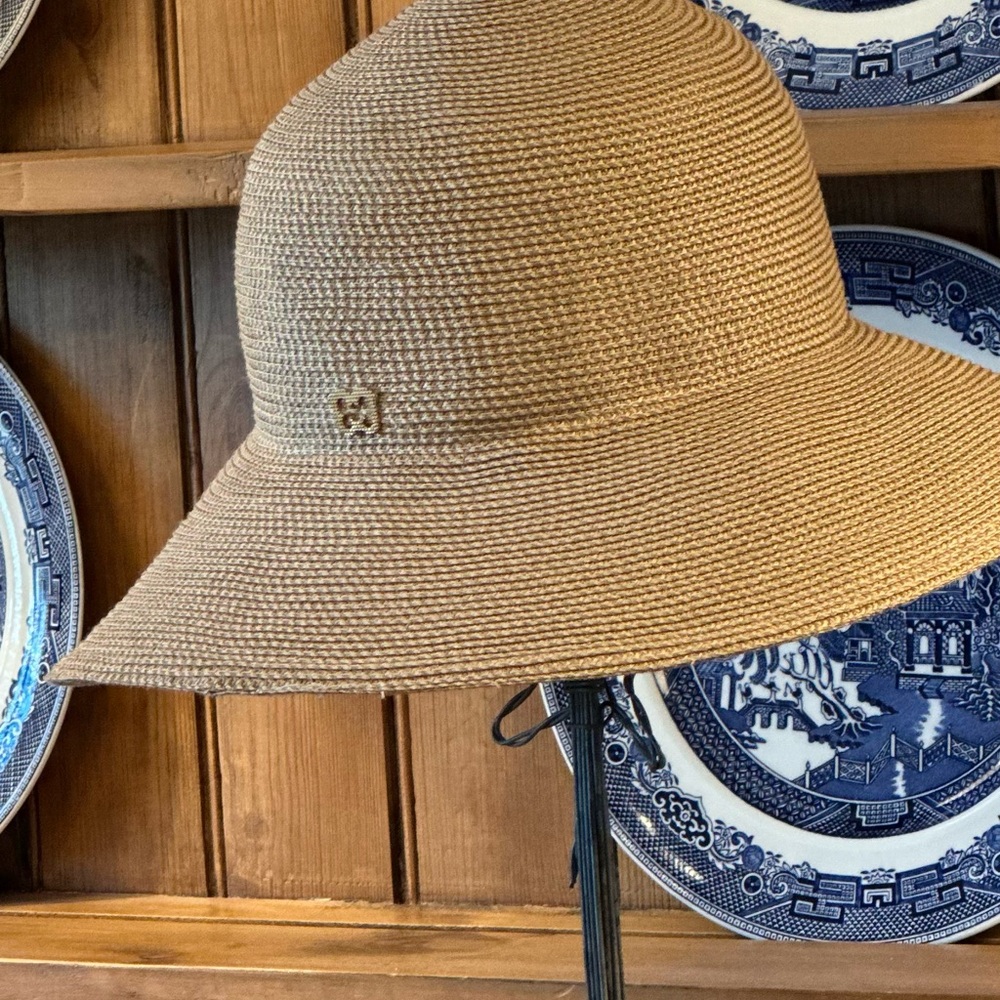 Eric Javits Tan Straw Sun Hat with Wide Brim